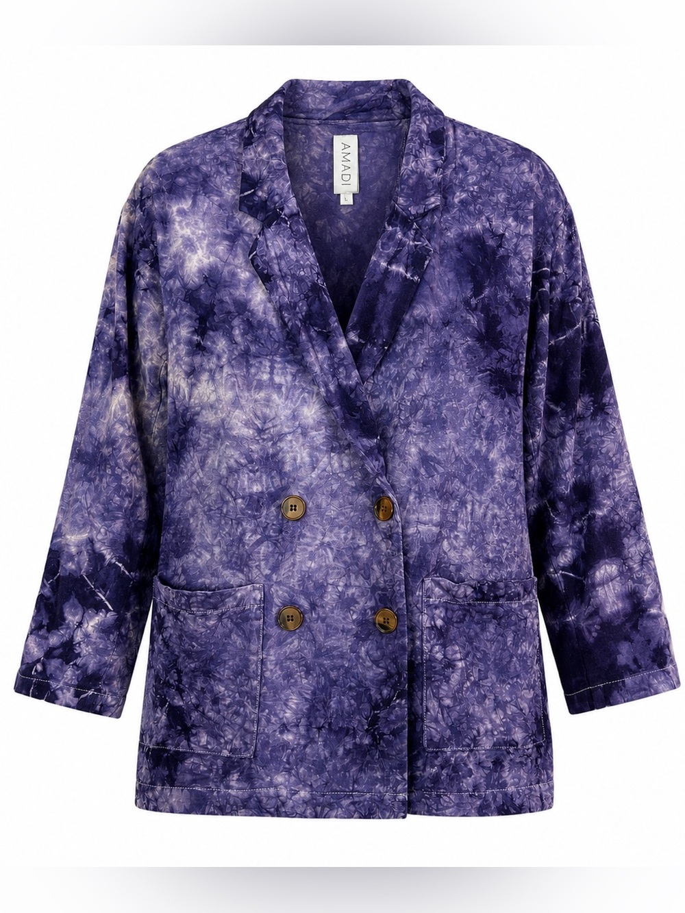AMADI Anthropologie Purple Tie Dye Linen Blazer Oversized Double Breasted Sz S